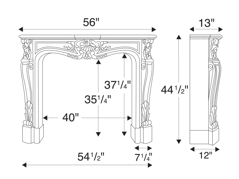 Louis XV Classic Mantel Technical Drawing